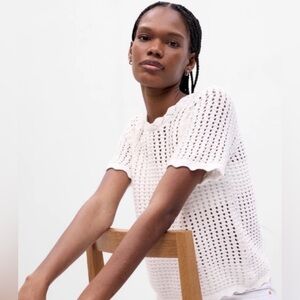 GAP White Crochet Short Sleeve Top